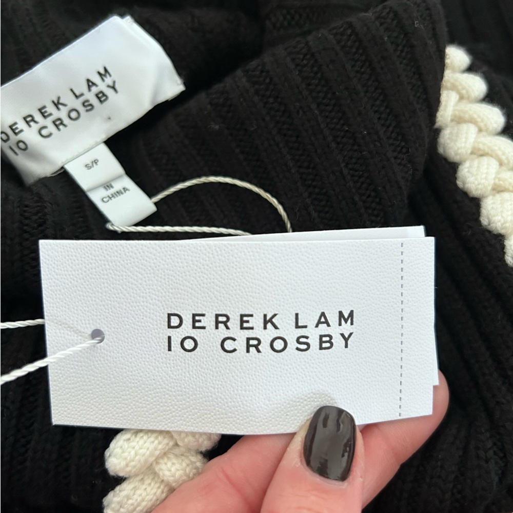 Derek Lam 10 Crosby Braided Sleeveless Turtleneck Sweater Black Cream Small NWT - Picture 11 of 13